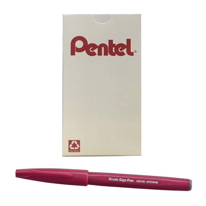 Pentel Arts Sign Pen Brush, Burgundy Ink, Box of 12 Pens - Image 1